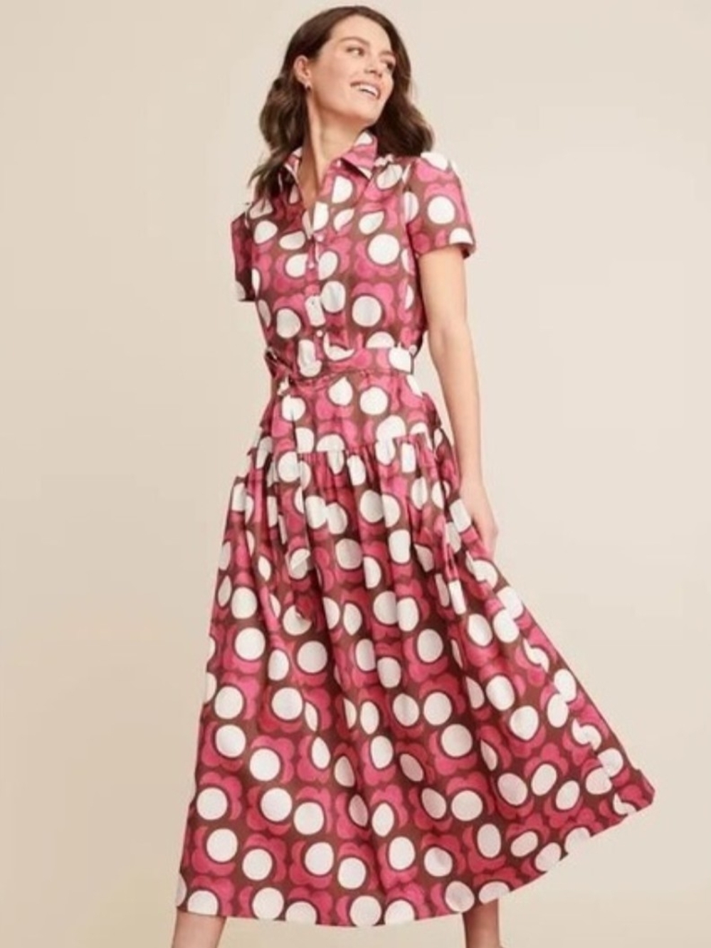 J. McLaughlin McKenna Shirt Dress L Retro Polka Dot Cotton Brunch Classic Preppy